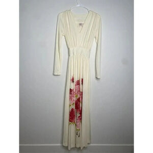 Mimosa Tree Dress 9/10 Vintage Rare 70’s Hand Painted Flower Floral Maxi Flaws